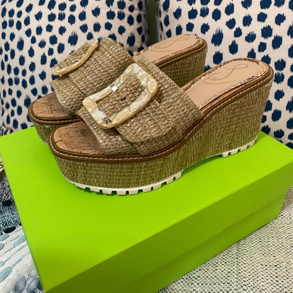 Sam Edelman, Livi, Natural Raffia Wedges, 7.5
